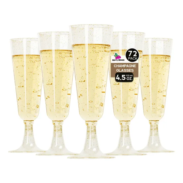 72 Copas De Champagne 4.5 Oz Glitter Plástico Premium 133 Ml Elegantes, Ultra Resistentes