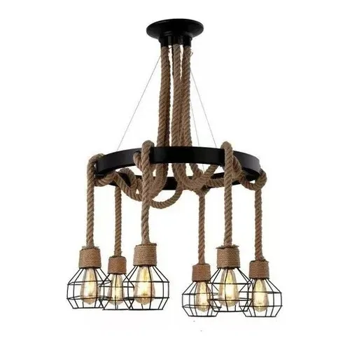Lampara Colgante Fierro Forjado Cuerda Vintage Rustico