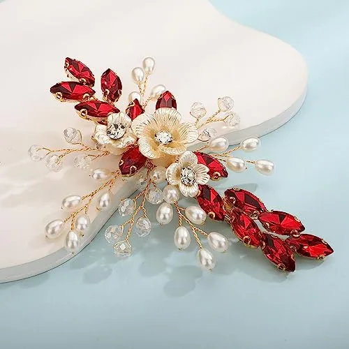 Teyglen Crystal Bridal Hair Clip Wedding Flower 6hrhd