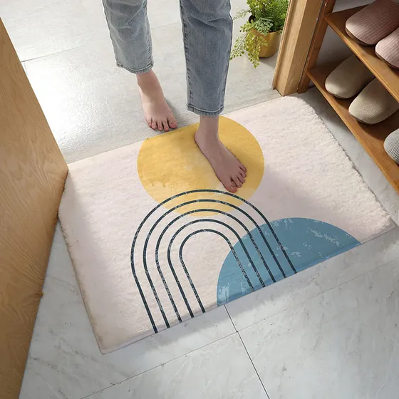 Alfombra Baño Arte Abstracto Mediado Siglo Sol Arco Iris