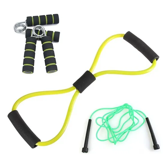 Kit Ejercicios Banda Elástica + Cuerda + Handgrip Gym Fit