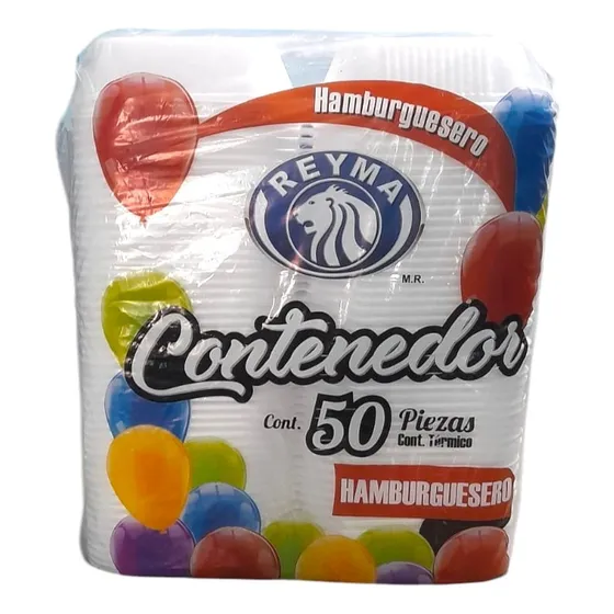 Contenedor P/hamburguesas Reyma Blanco Desechable 50 Pz