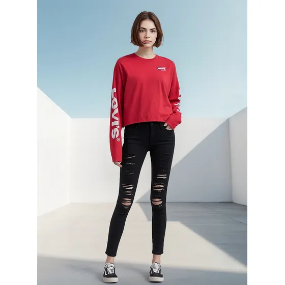 Jeans Levis Dama Vaquero Modelo 711 Black Ripped