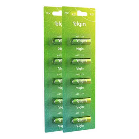 10 Pilhas Baterias Elgin 27a 12v A27 Alcalina 2 Cartelas
