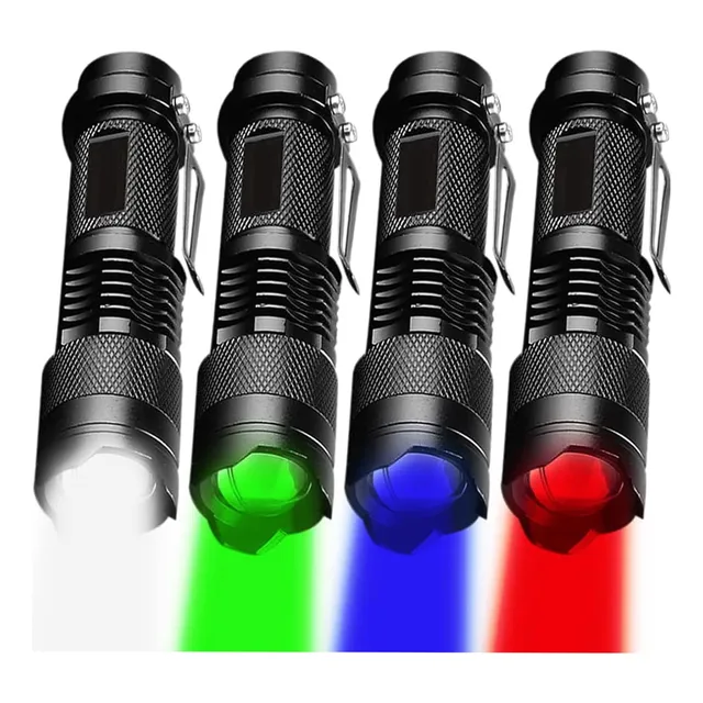 Modoao Linterna Led 4 Mini Zoom Luz Blanca Verde Roja Azul 3
