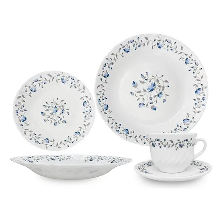 Aparelho De Jantar 20 Peças Vidro Opaline Para Mesa Posta Branco Floral
