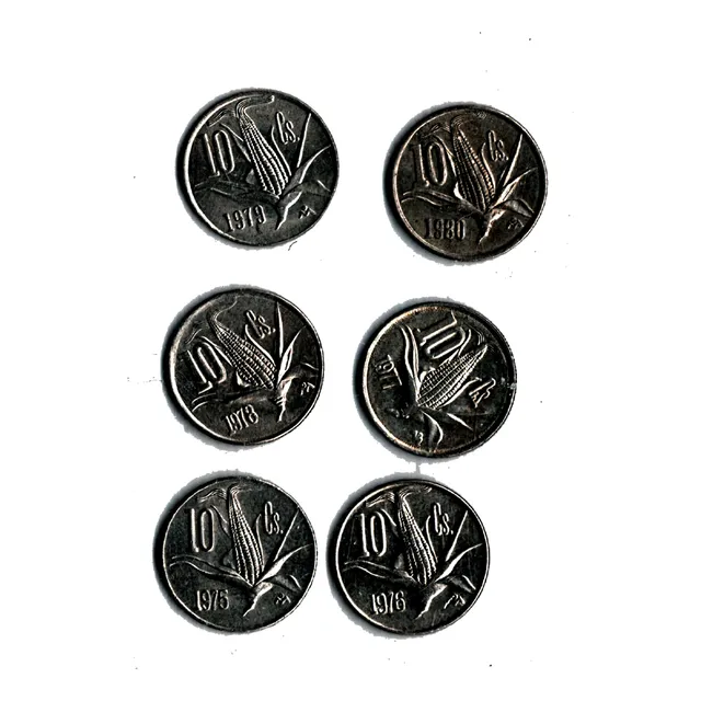 Monedas 10 Centavos Mazorca 6 Piezas De 1975 A 1980 Nuevas