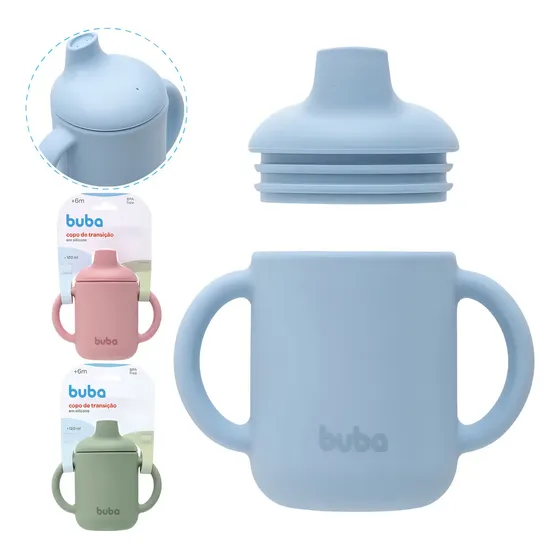 Vaso de entrenamiento infantil de silicona con tapa, 120 ml, color azul buba | Cuotas sin interés