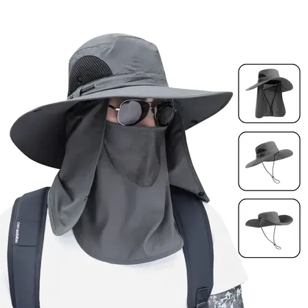Vanance® Gorra Sombrero Para El Sol Con Uv Proteccion Cuello Y Cara Ajustable Color Gris Oscuro Único Sombrero Para Hombre Exterior