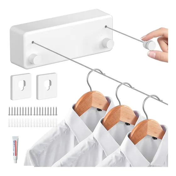 Tendedero Plegables Retractil De Pared Tendedero Retractil Ropa Metal 2 Líneas 5.2m Color Blanco