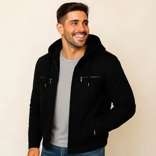 Jaqueta Sarja Masculina Forrada Com Capuz RemovĂvel Jaqueta Sarja Masculina Forrada Com Capuz RemovĂvel
