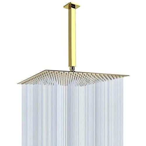 Cabezal De Ducha Cuadrado 40cm Con Brazo De Techo Dorado