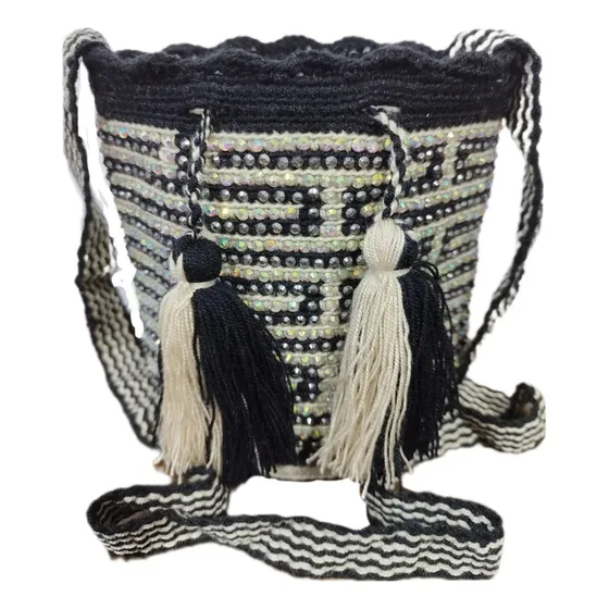 Mochila Wayuu Diseño Pequeña Con Piedreria Fajon Tradicional