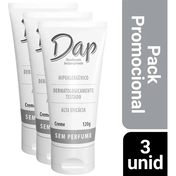 Kit 3 Desodorante Dap Creme Sem Perfume Antiperspirante 120g