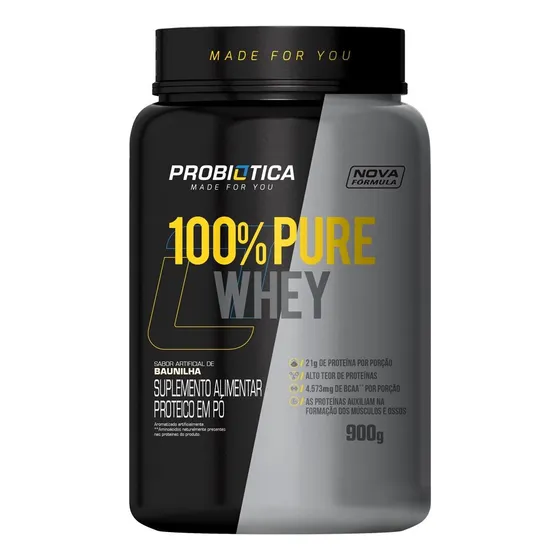 Suplemento em Pó Probiótica 100% Pure Whey Sabor Baunilha em Pote de 900g