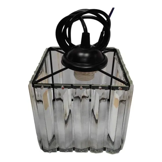 Lampara Colgante Vintage 14x14cm Cubo Hierro Vidrio E27 Vert