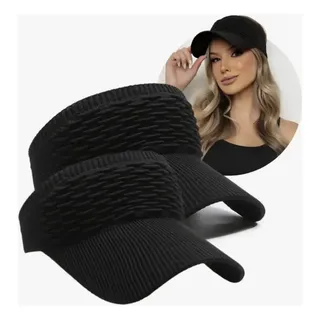 Kit 2 Viseiras Feminina Chapéu Proteção Solar Praia Piscina Cor Preto E Preto Tamanho Un