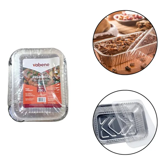 Kit 48 Assadeira De Alumínio 250ml Com Tampa Descartável 