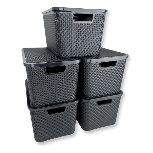 Kit 5 Caixas/cesto Organizador Rattan Preto - 7 Litros Kit 5 Caixas/cesto Organizador Rattan Preto - 7 Litros