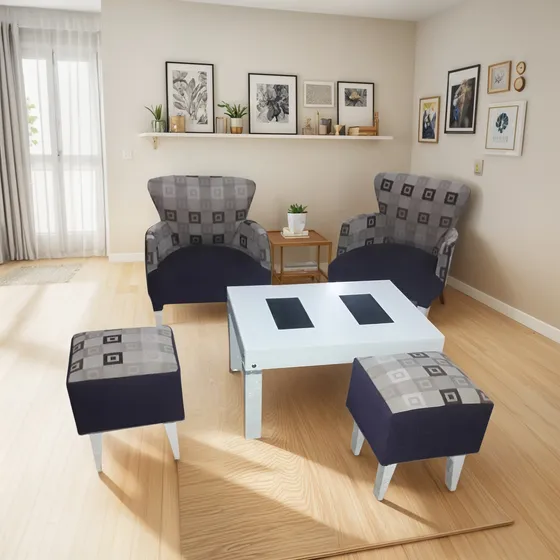 Juego Living 2 Sillas Materas + Mesa Ratona + 2 Puff Banco