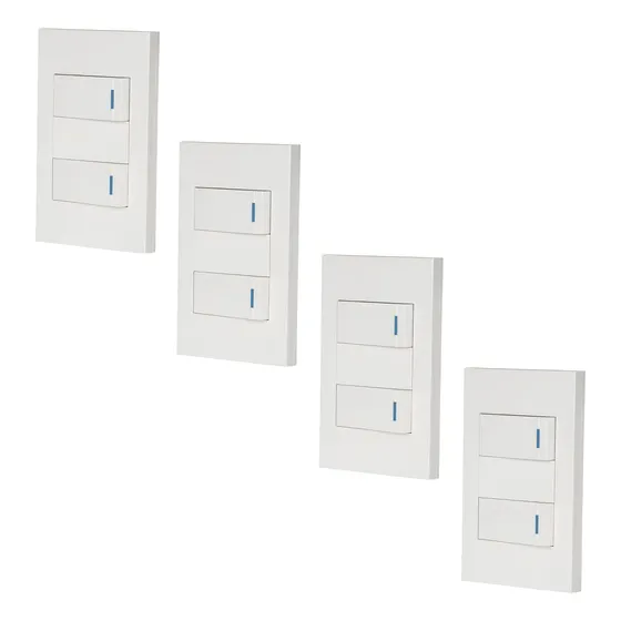 Pack De 4 Placas Con Apagador Doble Para Pared Color Blanco