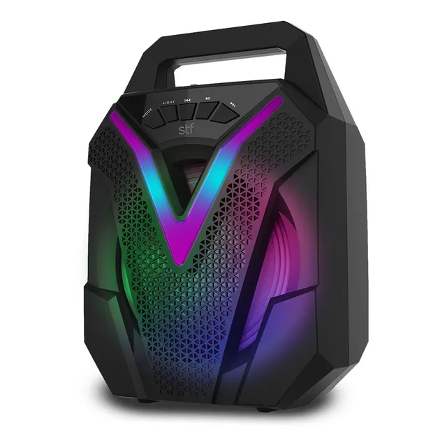 Bocina Inalámbrica Stf Vibe 6.5 Pulgadas Portátil Con Luz Color Negro