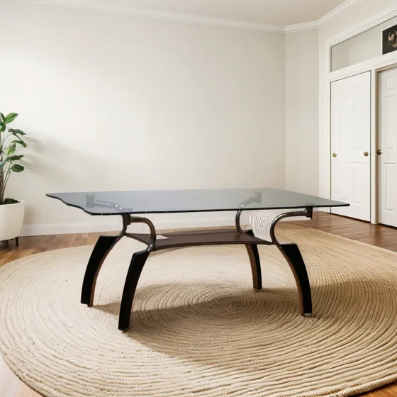 Mesa Centro Rectangular 2 Niveles, Vidrio Templado Y Cuerina