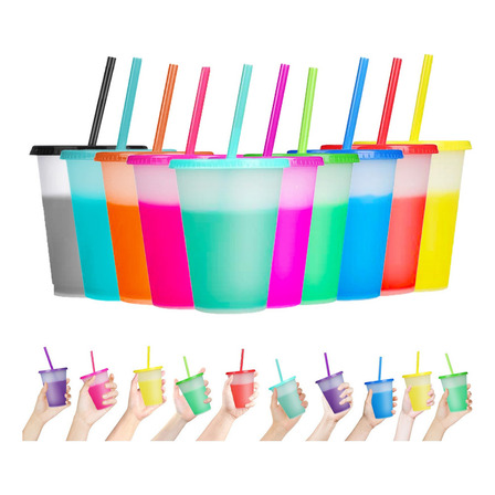 Set De Tazas Mágicas 500ml Con Tapa Y Popote, 10 Piezas Set De Tazas Mágicas 500ml Con Tapa Y Popote, 10 Piezas
