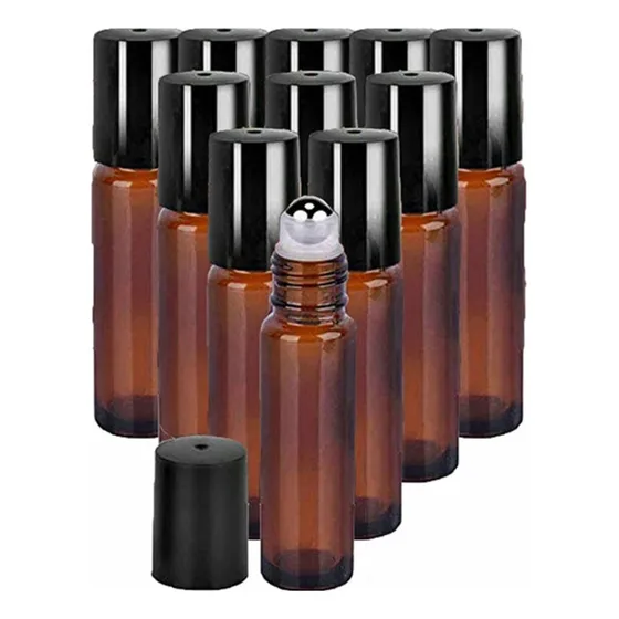 10 Pz Envase Botella Roll On Vidrio 10 Ml  Ambar 