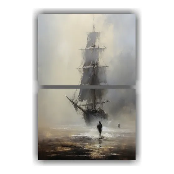 80x120cm Set De 2 Cuadros Modernos - Velero Grande En Primer