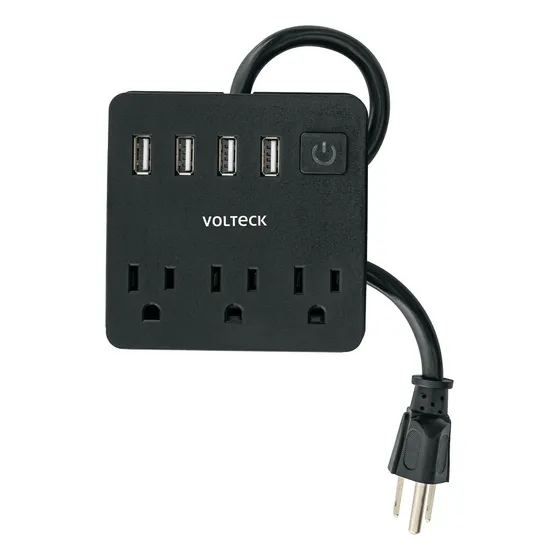 Multicontacto 3 Entradas 4 Puertos Usb Volteck MUL-3UN Negro