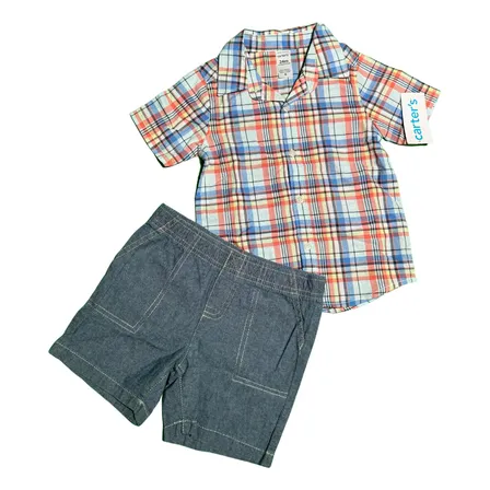 Conjunto Ñiño Carters 2 Piezas Azul Camisa Cuadros 24 Meses
