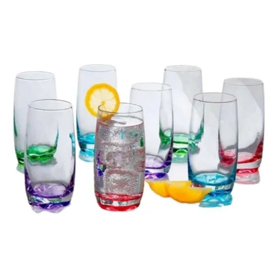 Juego De Vasos /8 Piezas C/ Base De Colores / Gibson Home