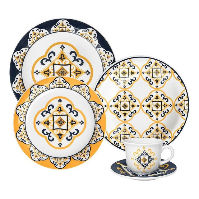 Aparelho De Jantar E Chá 20 Peças Floreal São Luís 6779 Amarelo E Azul Oxford Aparelho De Jantar E Chá 20 Peças Floreal São Luís 6779 Amarelo E Azul Oxford