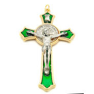 Crucifixo São Bento Dourado - Detalhe Verde