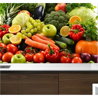 Papel De Parede Fruta Verduras Painel Adesivo Cozinha M01