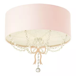 Lustre Plafon Infantil Tom Luz Laço Cúpula Rosa 40cm