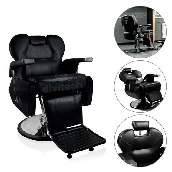 Sillón Barbero Hidráulico Divitech® Para Estética Y Barberia Color Negro Forma de la base Redonda Tipo de respaldo Reclinable