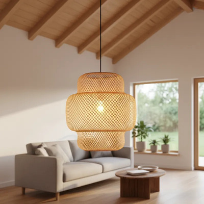 Lampara Colgante Baco Diseño Bambu Apto Led Deco Lk Bambú