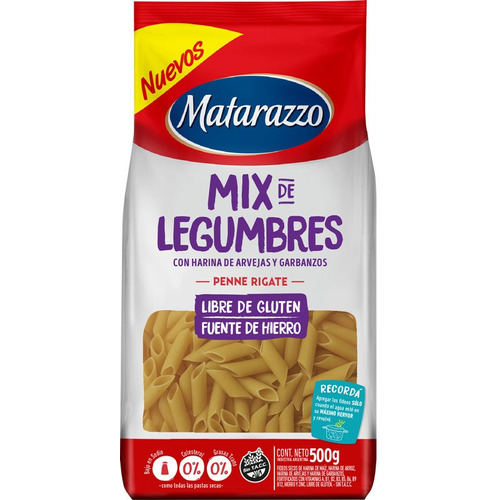 Fideos Penne Rigate Matarazzo mix de legumbres sin tacc 500g