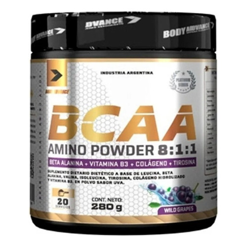 Bcaa Amino Powder 8:1 Body Advance C/ Colageno + Vitamina B3 Sabor Wild Grapes