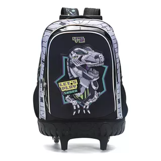 Mochila Carro 18 Escolar Game Over Skora Dino Gamer Negra Color Azul Diseño De La Tela Liso