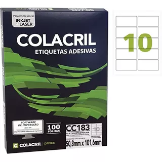 Etiqueta Impressora Carta 50,8x101,6mm 100 Fl Cc183 Colacril Cor Branco