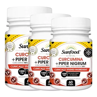 Curcumina 95% + Peperina 20% 3 Potes 60 Caps Sunfood