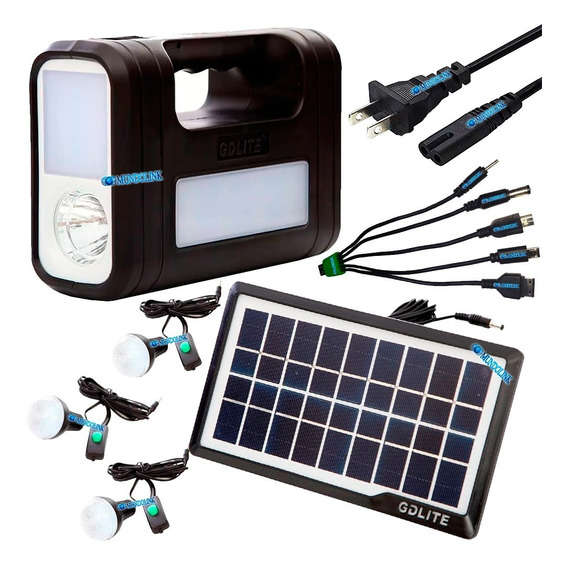 Kit Panel Solar Portatil 3 Bombillas Camping Usb Linterna