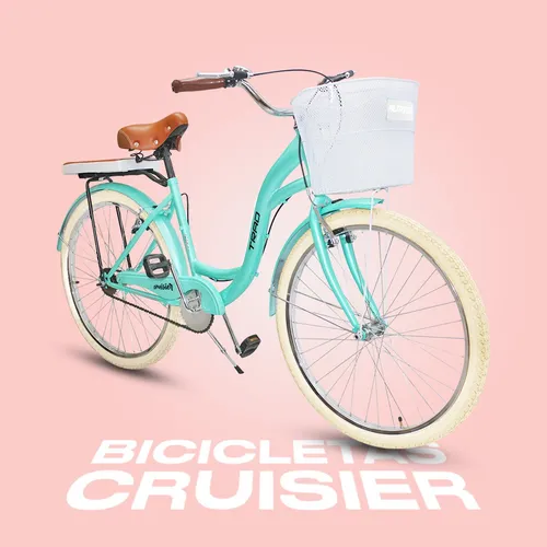 Bicicleta R26 Vintage Crusier Incluye Accesorios Color Celeste