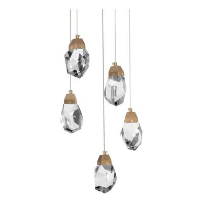Colgante 5 Luces Edna Dorado Vidrio Led Deco Moderno Lk