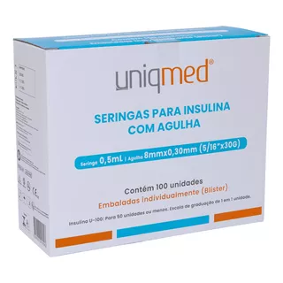 Seringas Para Insulina/botox 0,5ml 8x0,30mm 30g Uniqmed Capacidade Em Volume 1 Ml