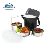 Termo Comida 2,0l 3 Recipientes Acero Inox Mod He0924 H.e Color Negro