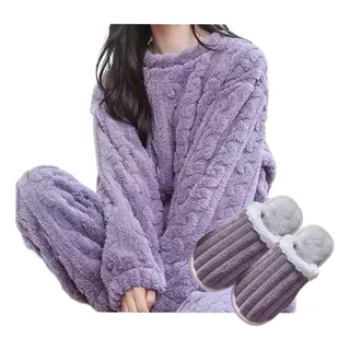 Conjunto Pijama Mujer Pijama Forro Polar + Pantuflas 